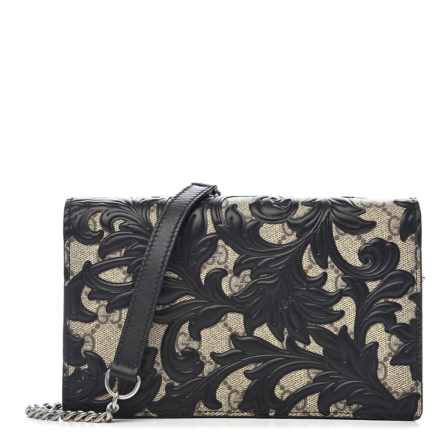 GG Supreme Monogram Arabesque Chain Wallet Black