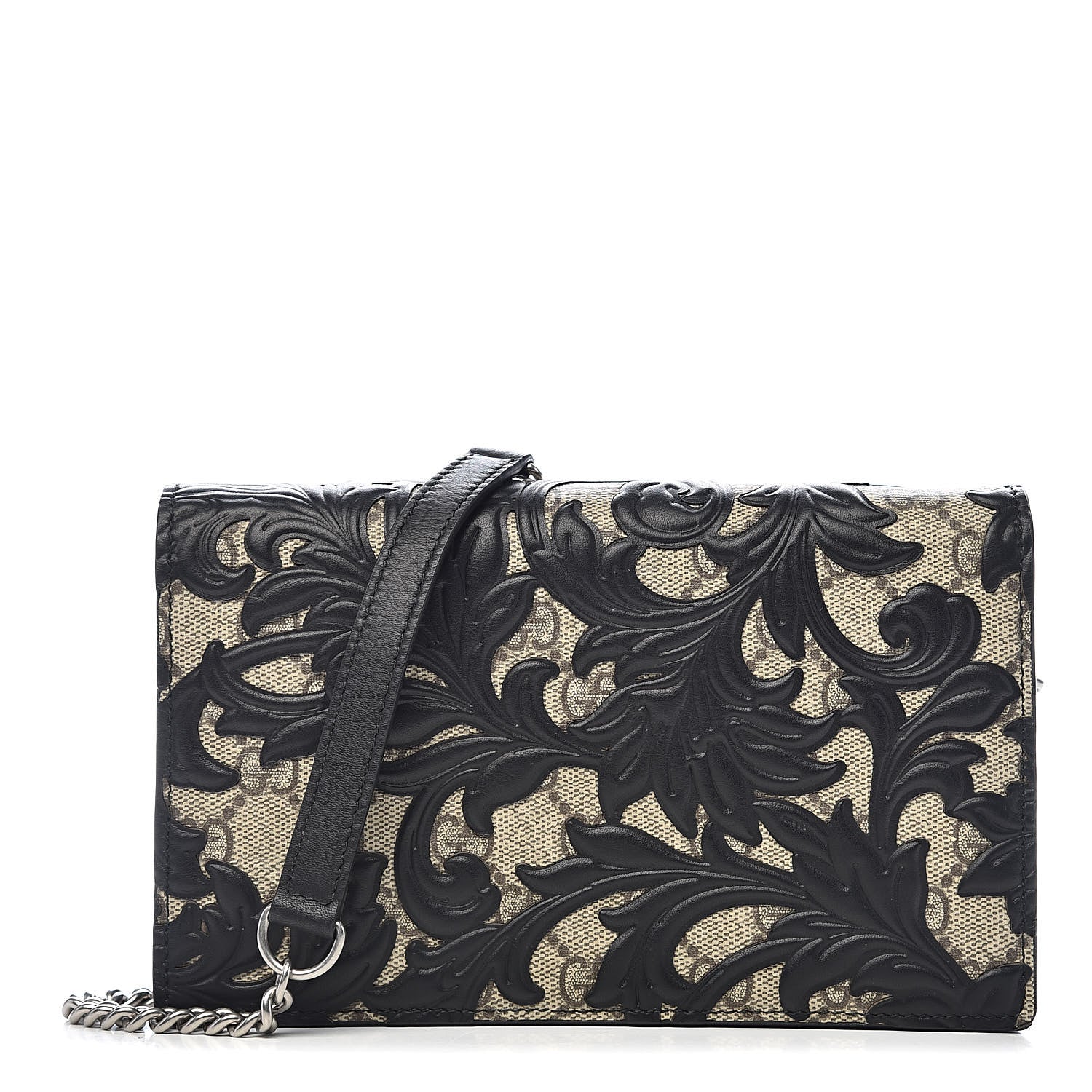 Gucci GG Supreme Monogram Arabesque Chain Wallet Black 1 of 10