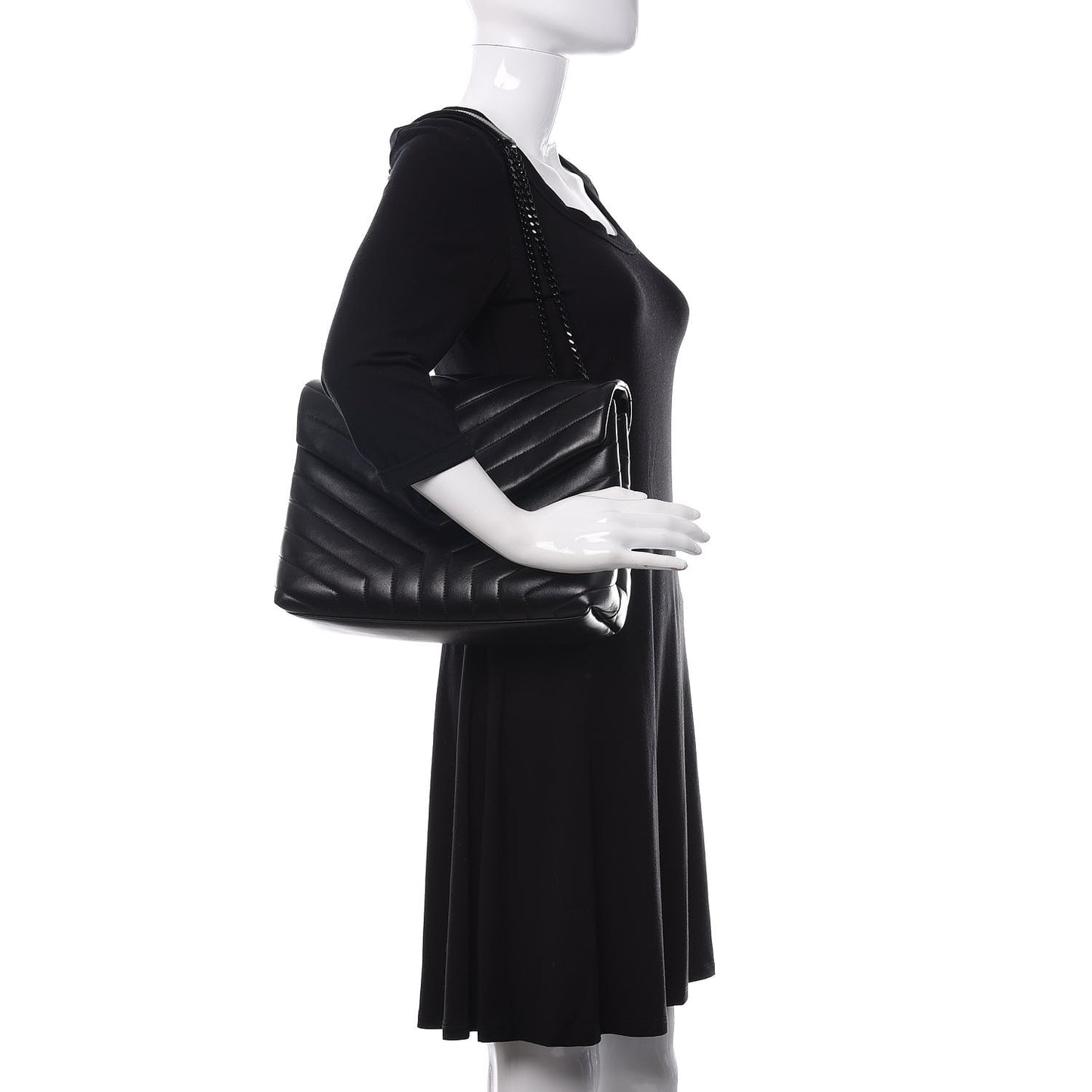 Calfskin Y Quilted Monogram Medium Loulou Chain Satchel Black