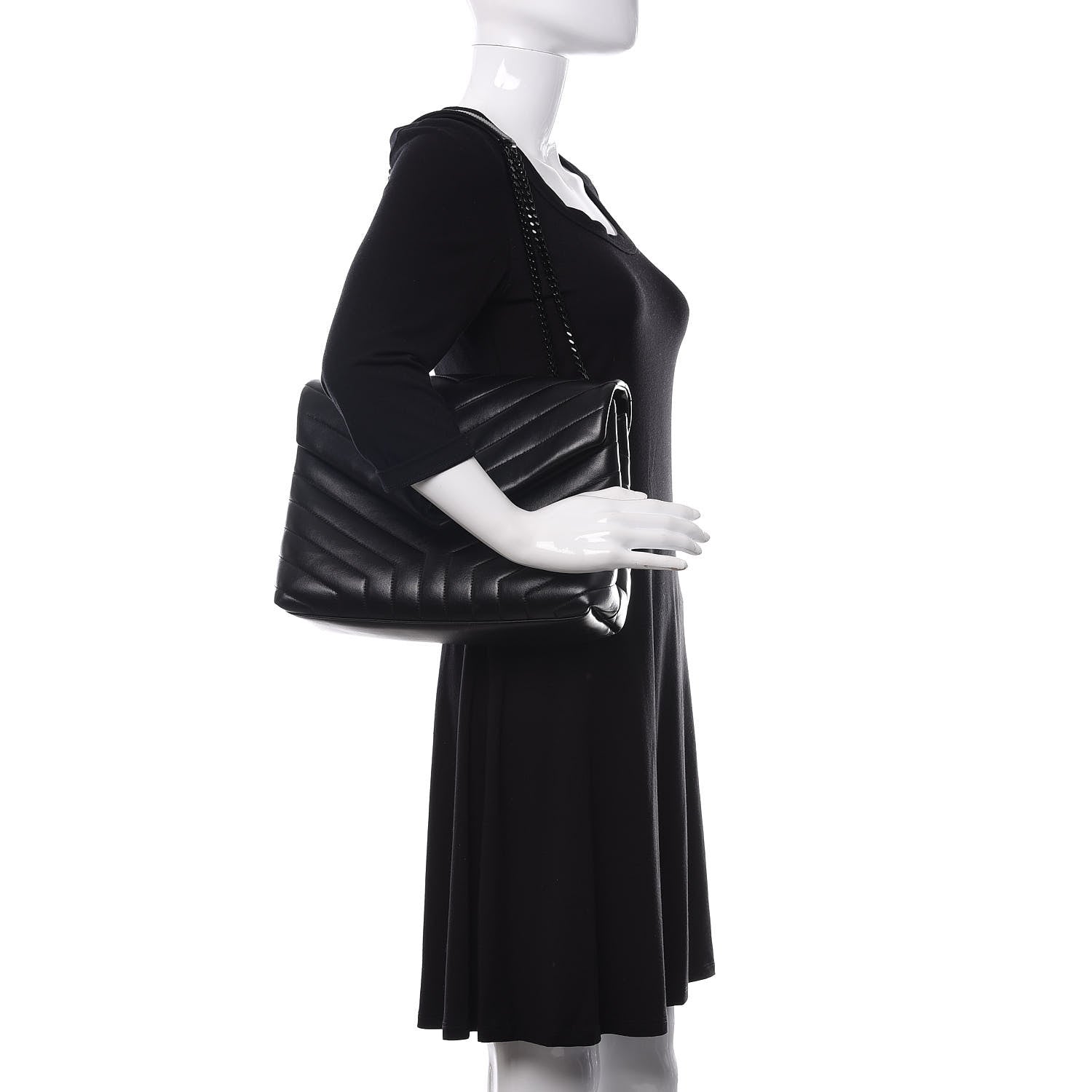 Saint Laurent Calfskin Y Quilted Monogram Medium Loulou Chain Satchel Black 3 of 12