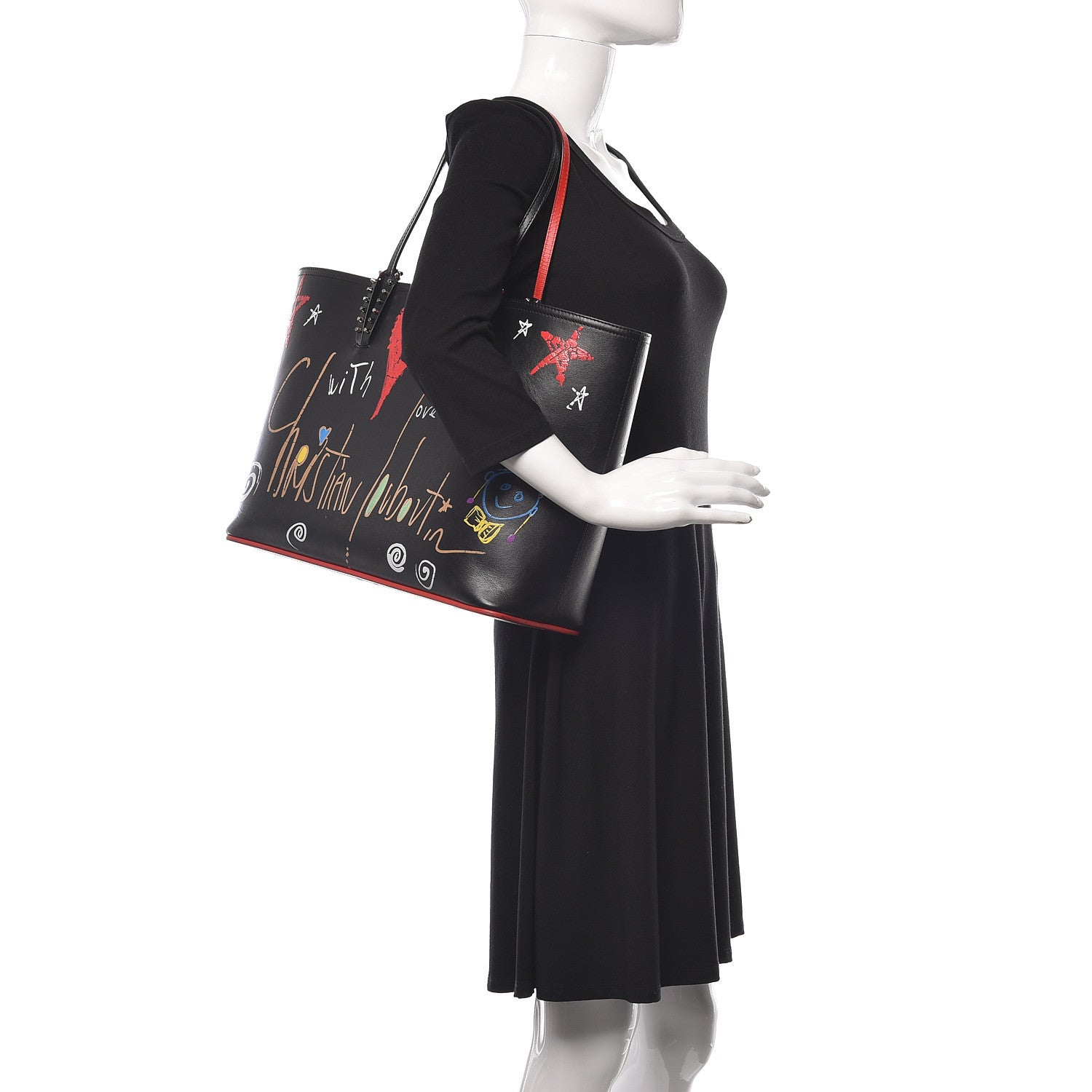 Christian Louboutin Calfskin Loubitag Spikes East West Cabata Tote Black 2 of 12