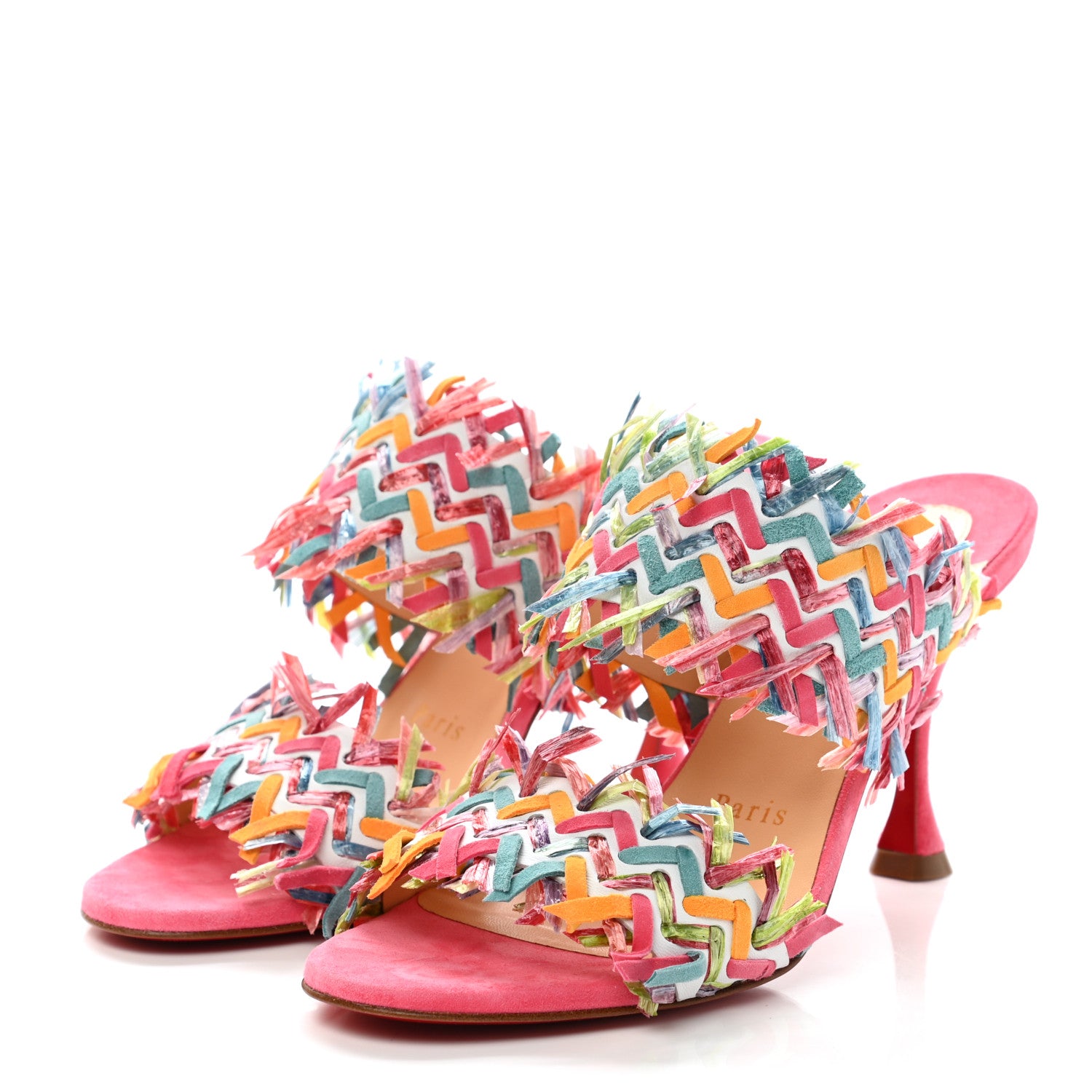 Christian Louboutin Nappa Velvet Suede Raffia Meroine 85 Sandals 36.5 Multicolor 3 of 8