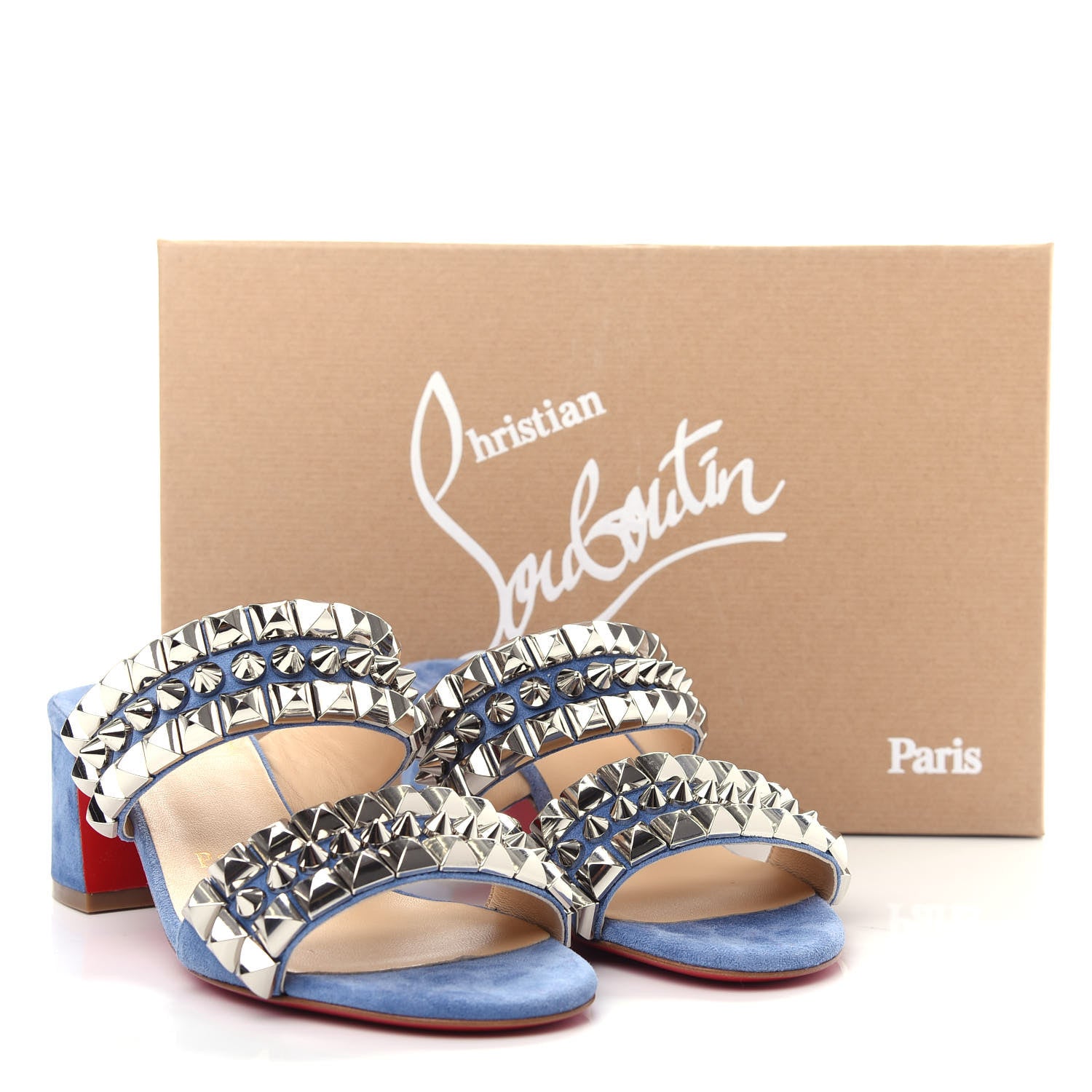 Christian Louboutin Suede Studded Tina Goes Mad 55 Slide Sandals 35 Version Jeans 10 of 10
