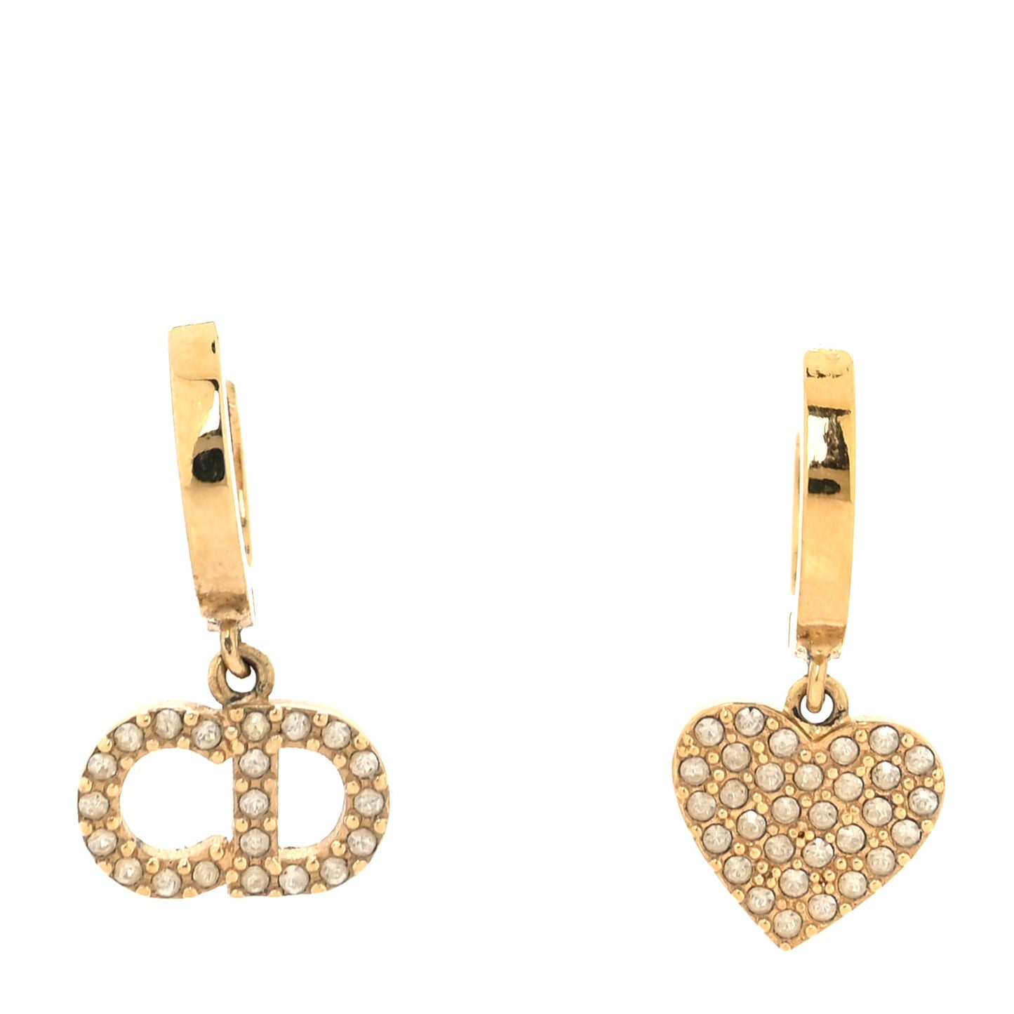 Crystal Heart Clair D Lune Hoop Drop Earrings Gold