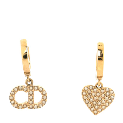Christian Dior Crystal Heart Clair D Lune Hoop Drop Earrings Gold 1 of 10