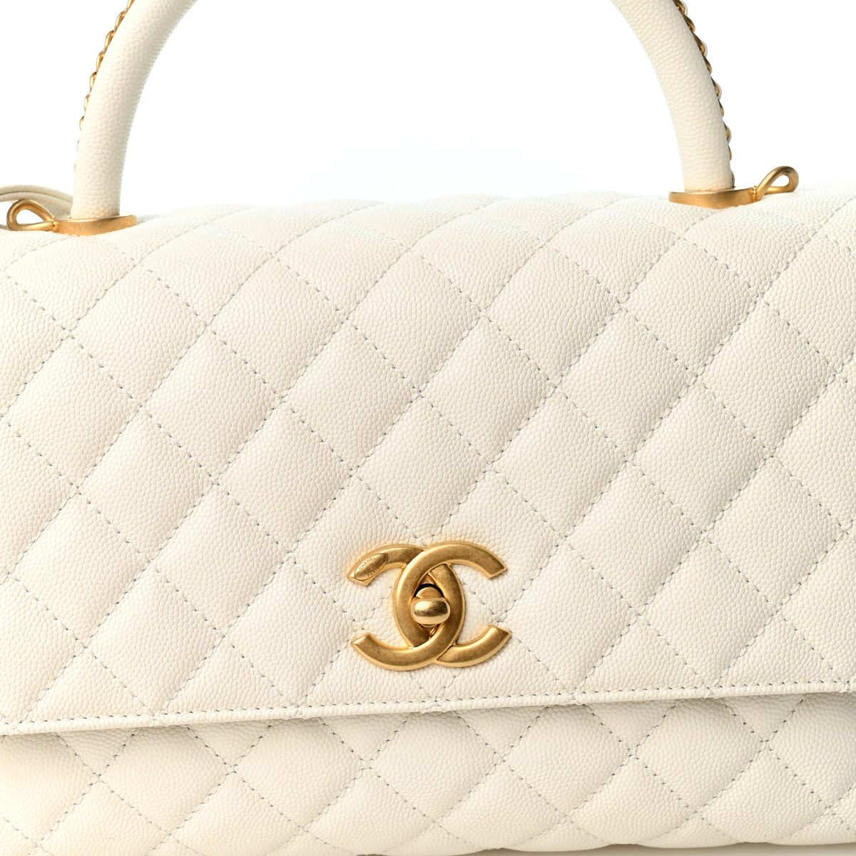 Caviar Quilted Small Chain Coco Handle Flap White