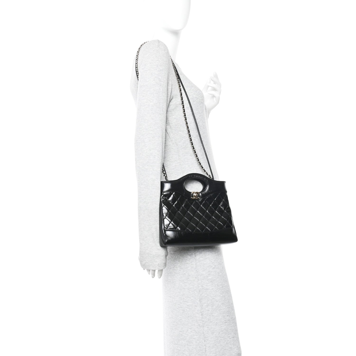 Chanel Shiny Lambskin Quilted Mini 31 Shopping Bag Black 2 of 10