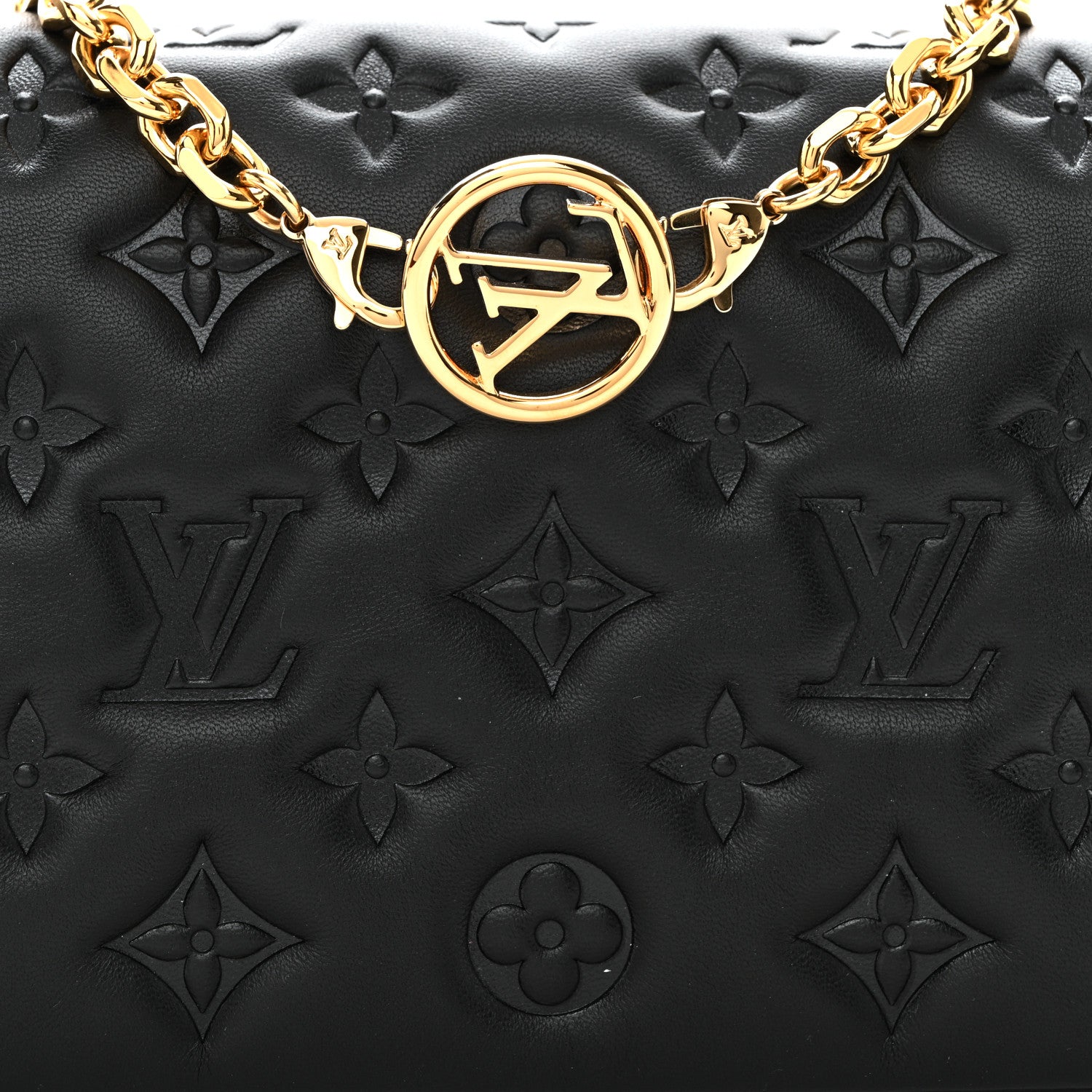 Louis Vuitton Lambskin Embossed Monogram Pochette Coussin Black 7 of 10