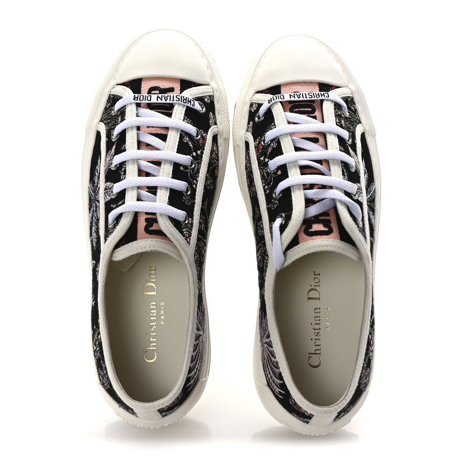 Christian Dior Canvas Jardin Botanique Embroidered Womens Walk'N'Dior Low Top Sneakers 38 Black Multicolor 2 of 10