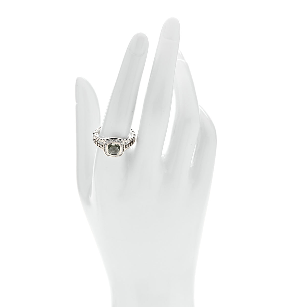 Sterling Silver Diamond Prasiolite 7mm Petite Albion Ring 59 8.75