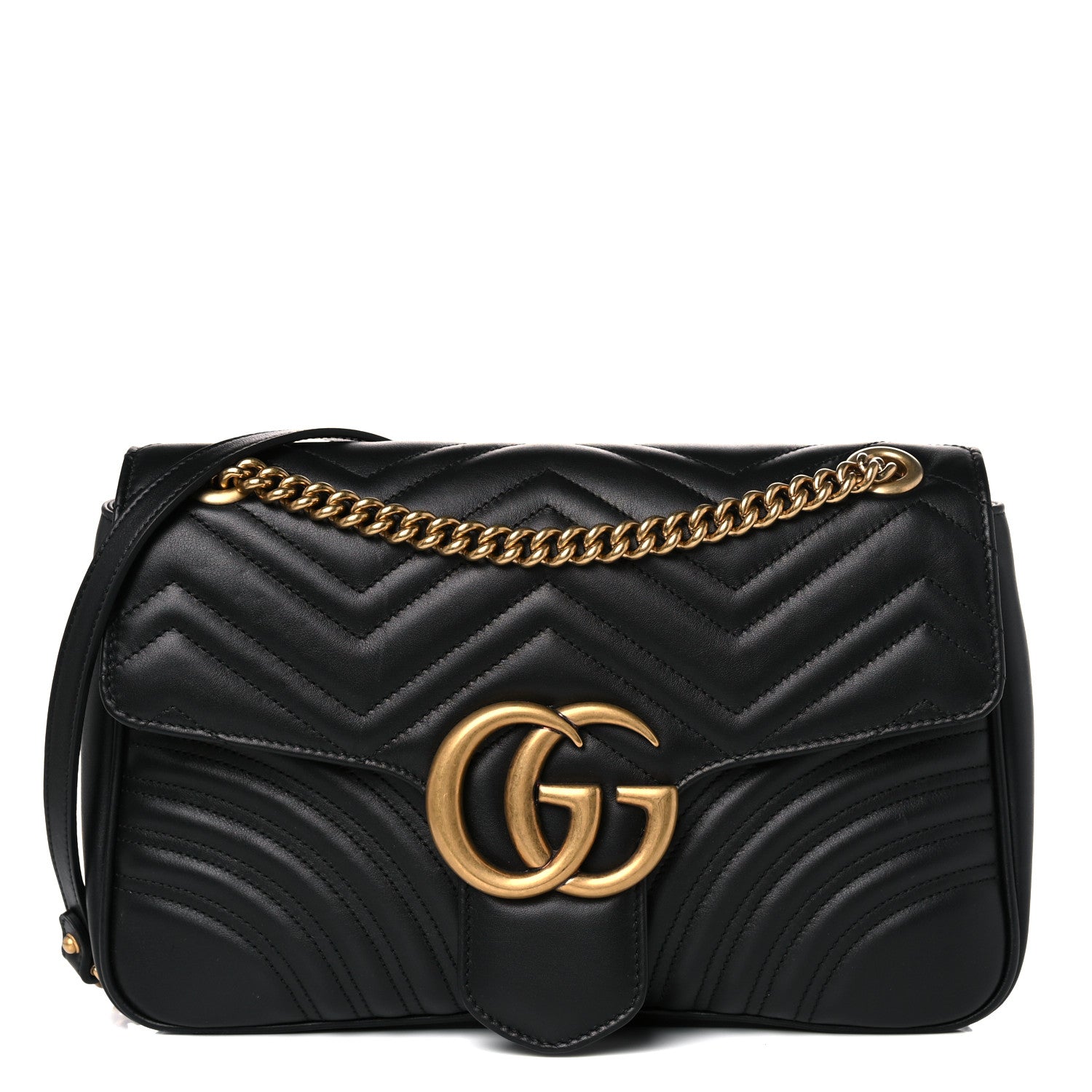 Gucci Calfskin Matelasse Medium GG Marmont Shoulder Bag Black 1 of 14
