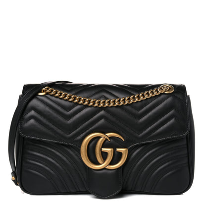 Gucci Calfskin Matelasse Medium GG Marmont Shoulder Bag Black 1 of 14