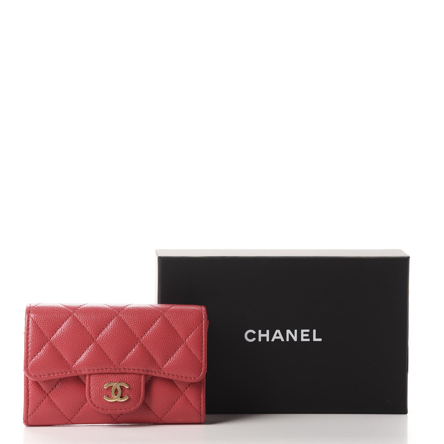 Caviar Quilted Flap Card Holder Wallet Dark Pink
