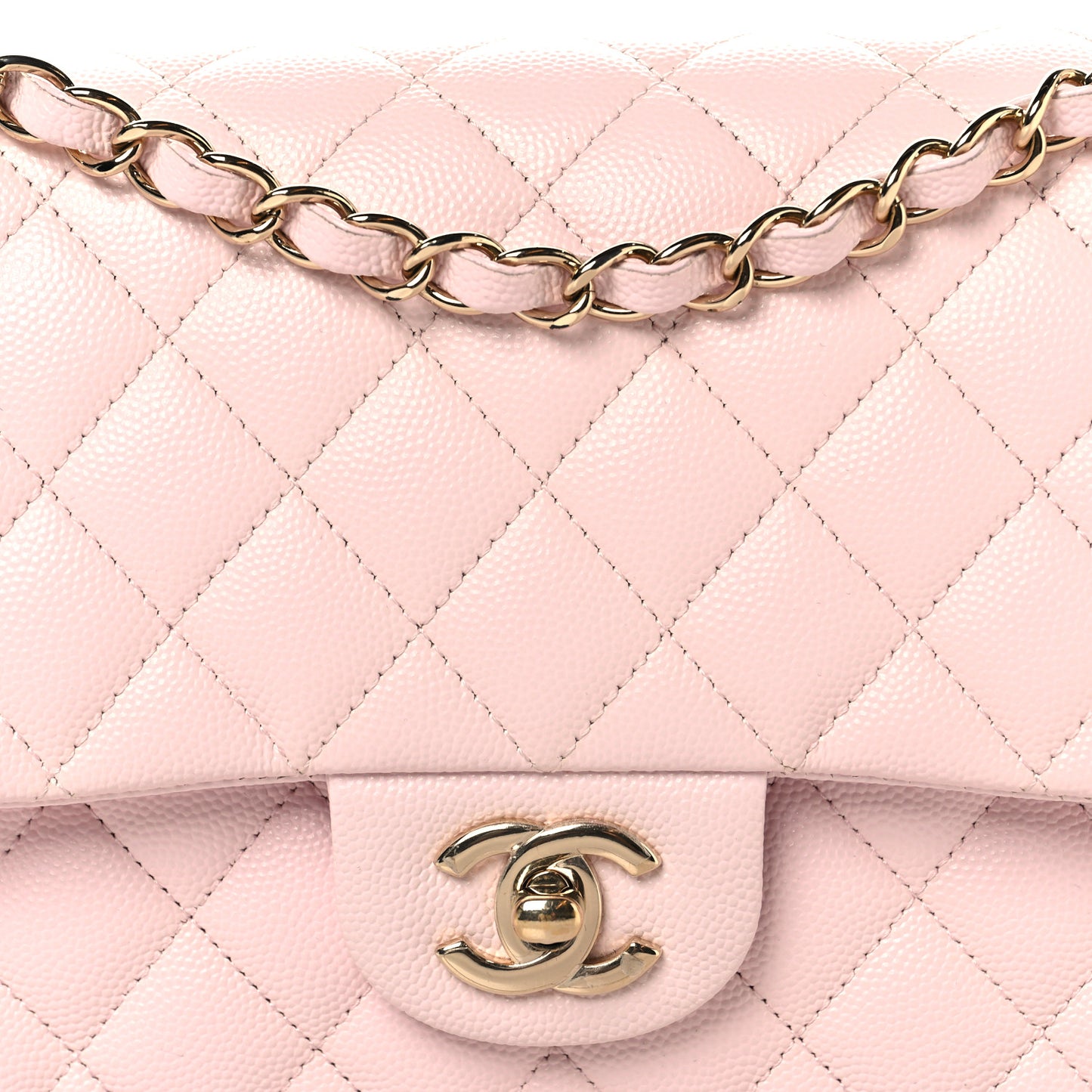 Caviar Quilted Medium Double Flap Light Pink