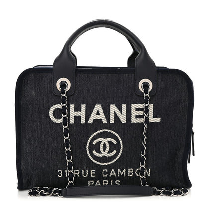 Chanel Denim Deauville Bowling Bag Dark Blue 1 of 9