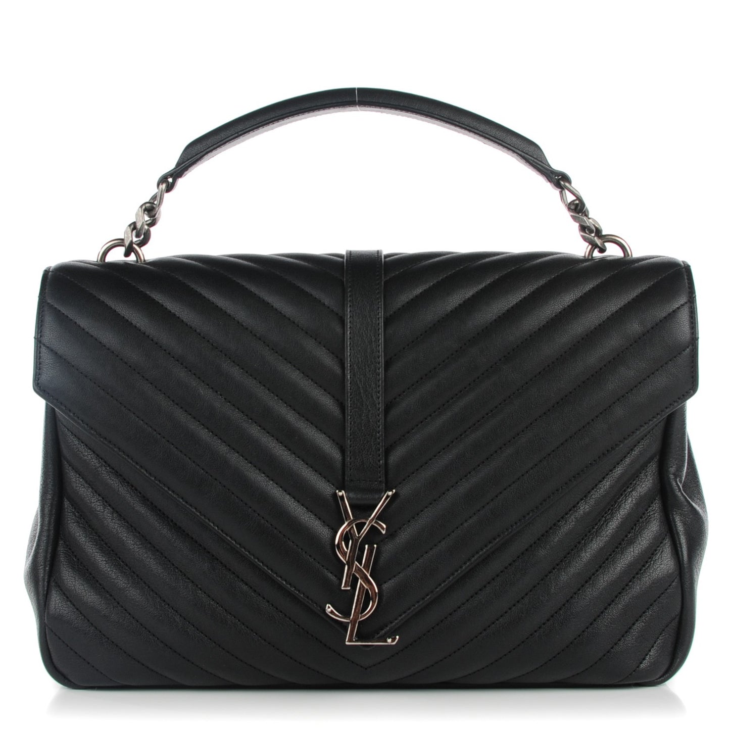 Sheepskin Matelasse Chevron Monogram Large College Satchel Black