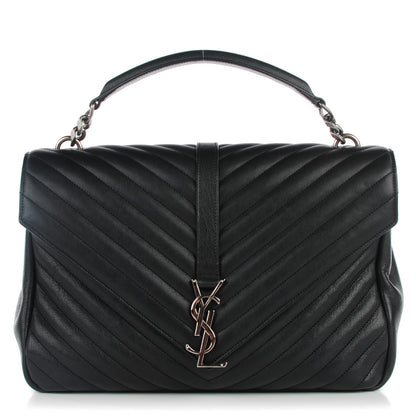 Saint Laurent Sheepskin Matelasse Chevron Monogram Large College Satchel Black 1 of 8