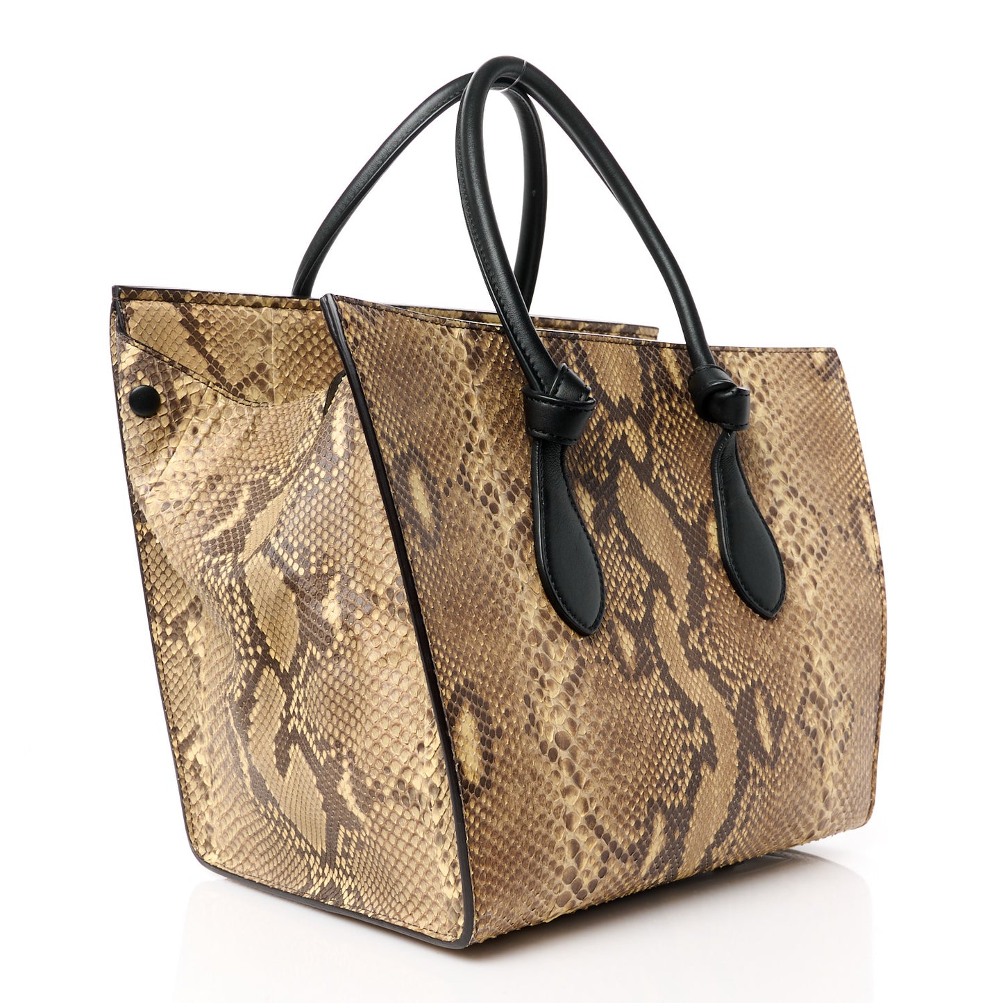 Snakeskin Calfskin Small Tie Knot Tote Black