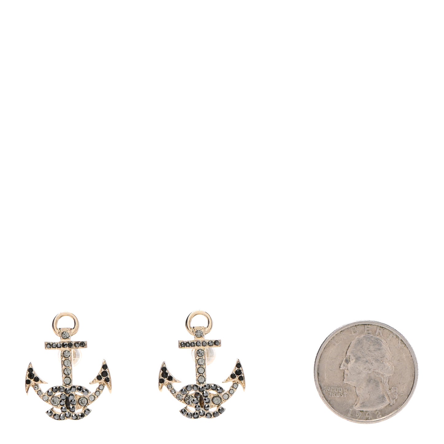 Crystal CC Anchor Earrings Gold Black