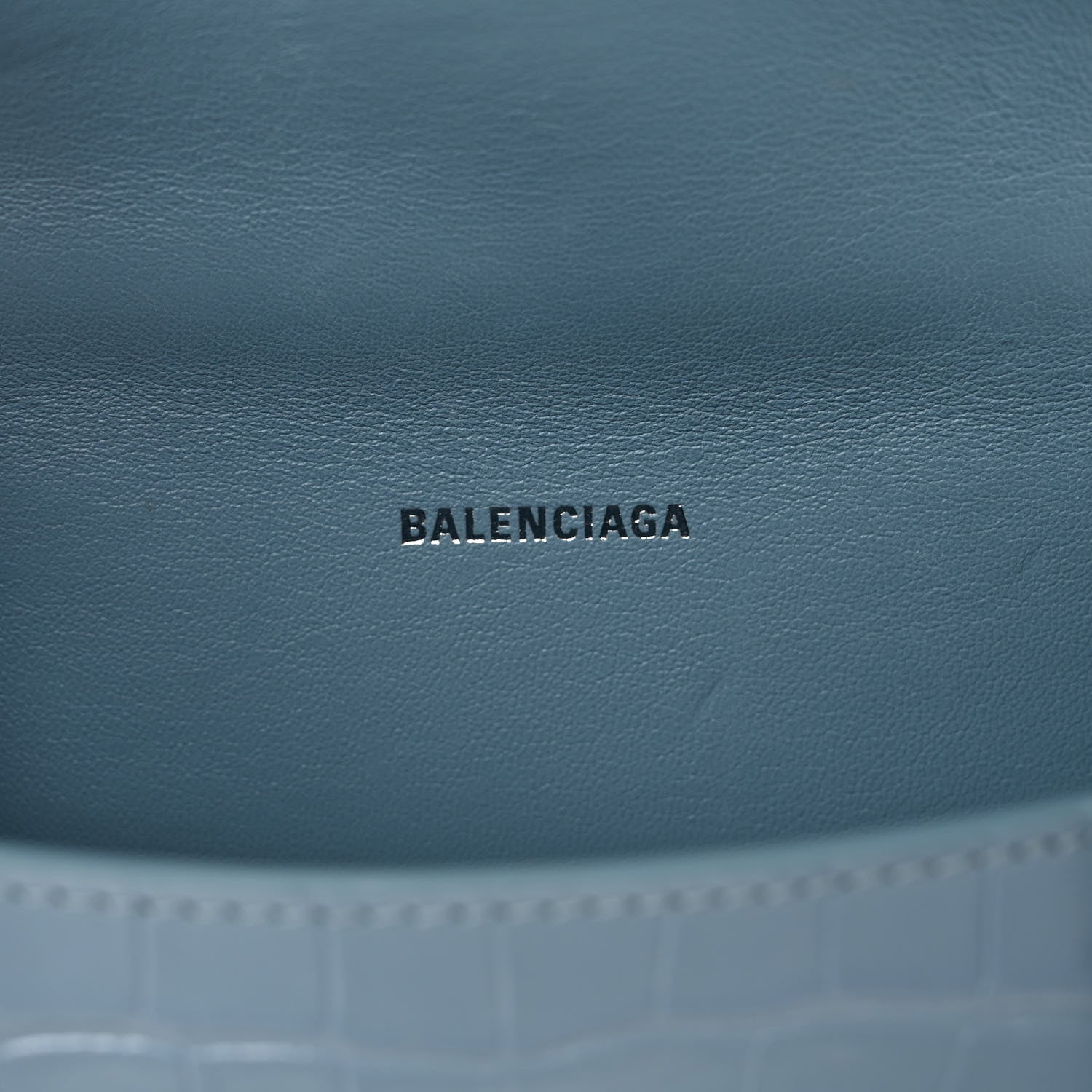 Balenciaga Shiny Calfskin Crocodile Embossed Hourglass Top Handle Bag XS Blue Grey 5 of 8