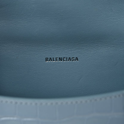 Balenciaga Shiny Calfskin Crocodile Embossed Hourglass Top Handle Bag XS Blue Grey 5 of 8