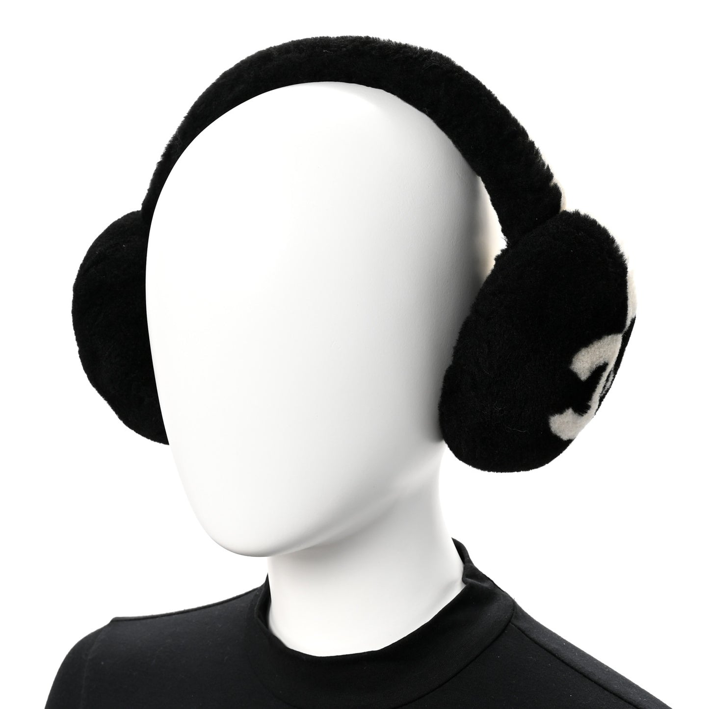 Shearling CC Bi-Color Ear Muffs White Black