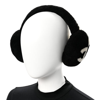 Chanel Shearling CC Bi-Color Ear Muffs White Black 2 of 5