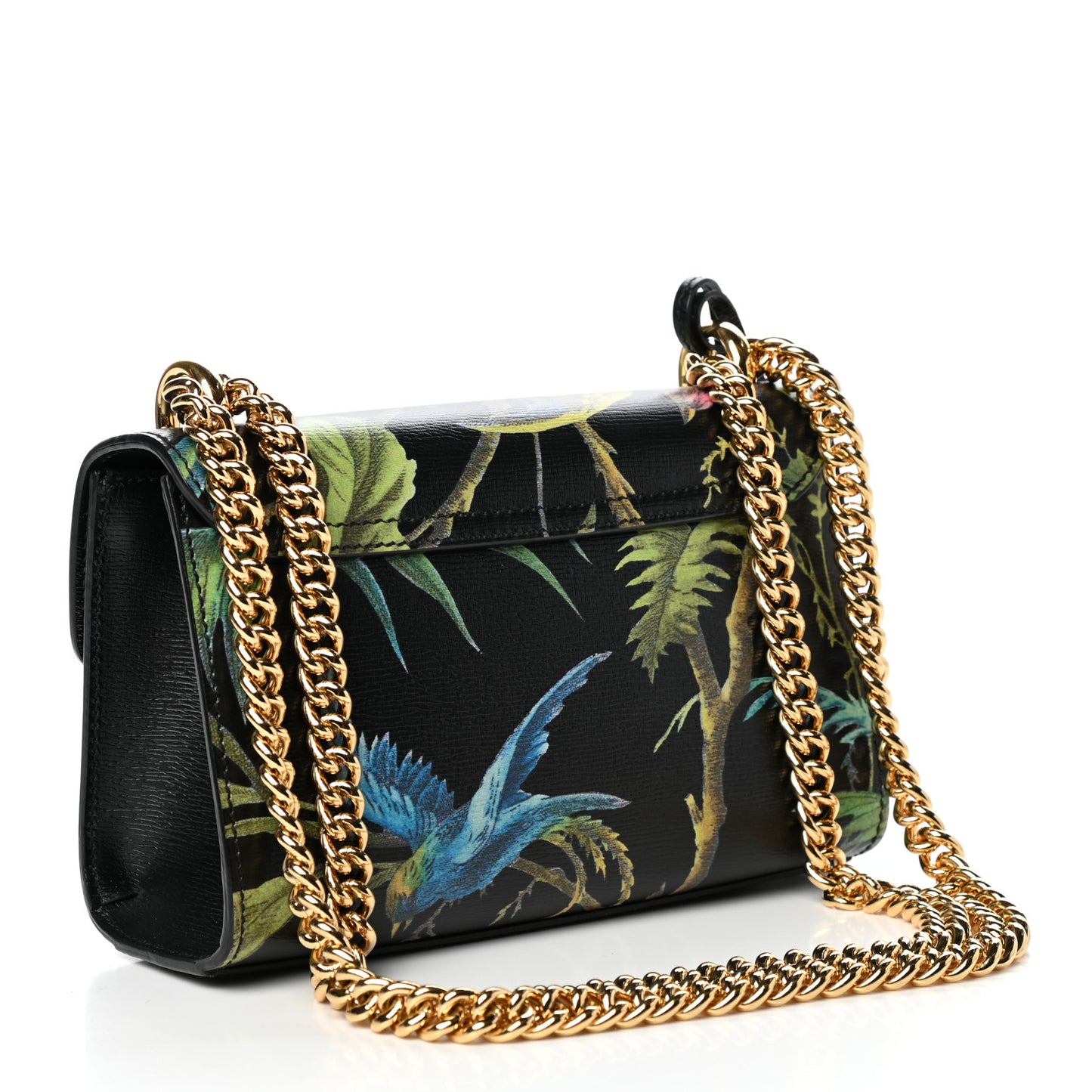 Calfskin Tropical Print Small Padlock Shoulder Bag Black Multi