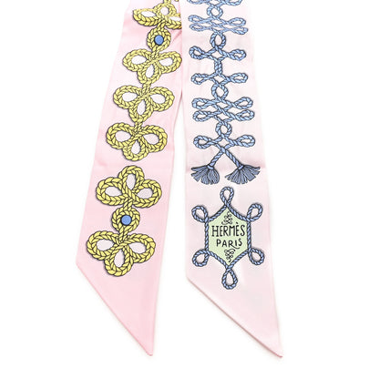 Hermes Silk Galons Et Brandebourg Twilly Rose Pale Bleu Jean 2 of 3