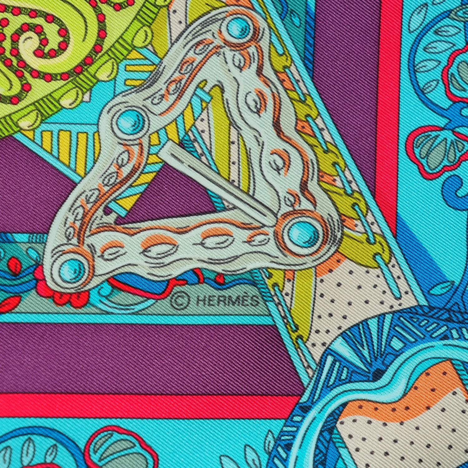 Hermes Silk Le Songe De La Licorne Scarf 90 Bleu Klein Parme Turquoise 5 of 6