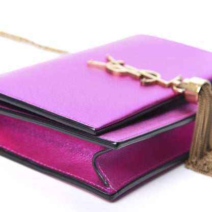 Saint Laurent Metallic Calfskin Classic Monogram Kate Tassel Chain Wallet Fuchsia 5 of 10