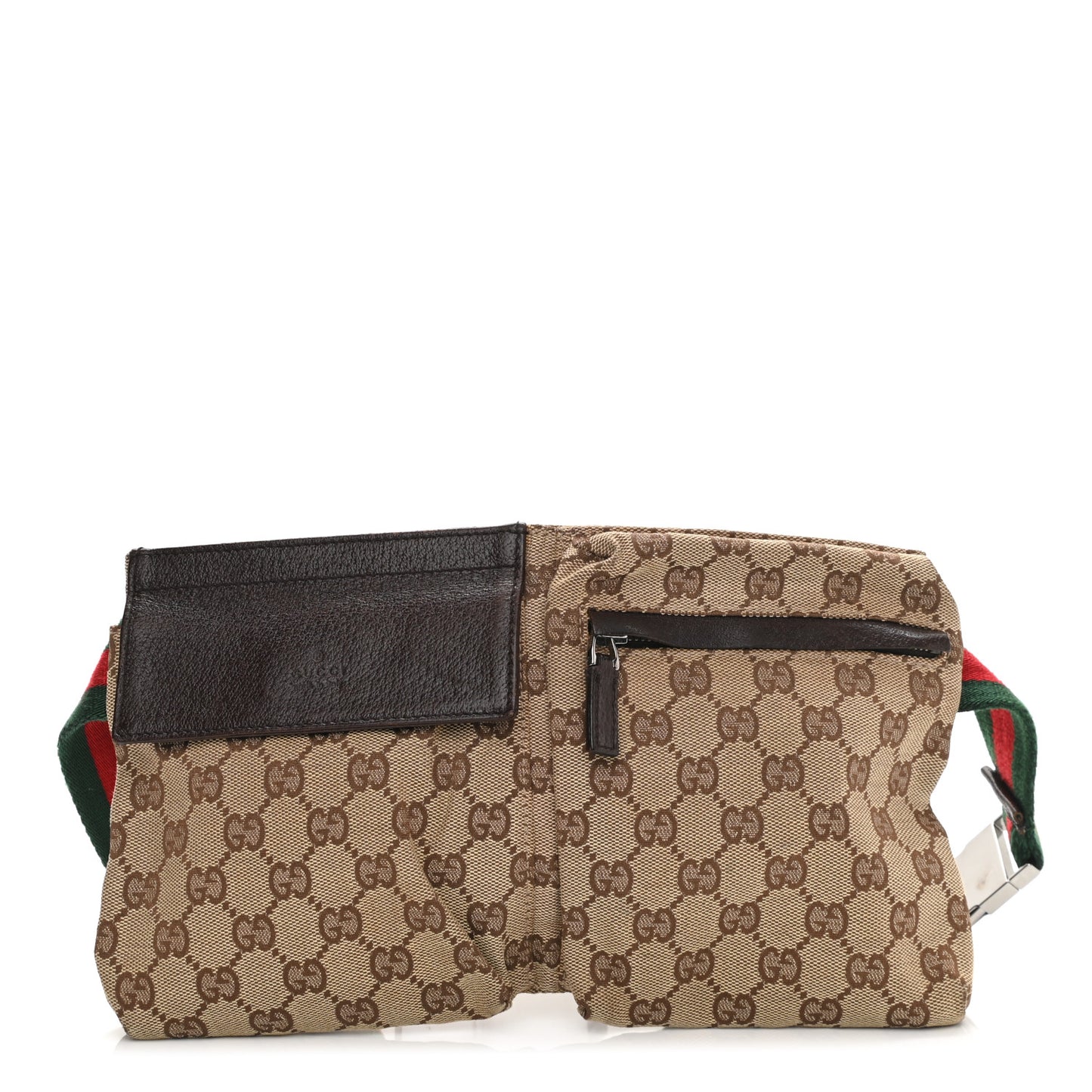 GG Monogram Web Double Pocket Belt Bag Dark Brown
