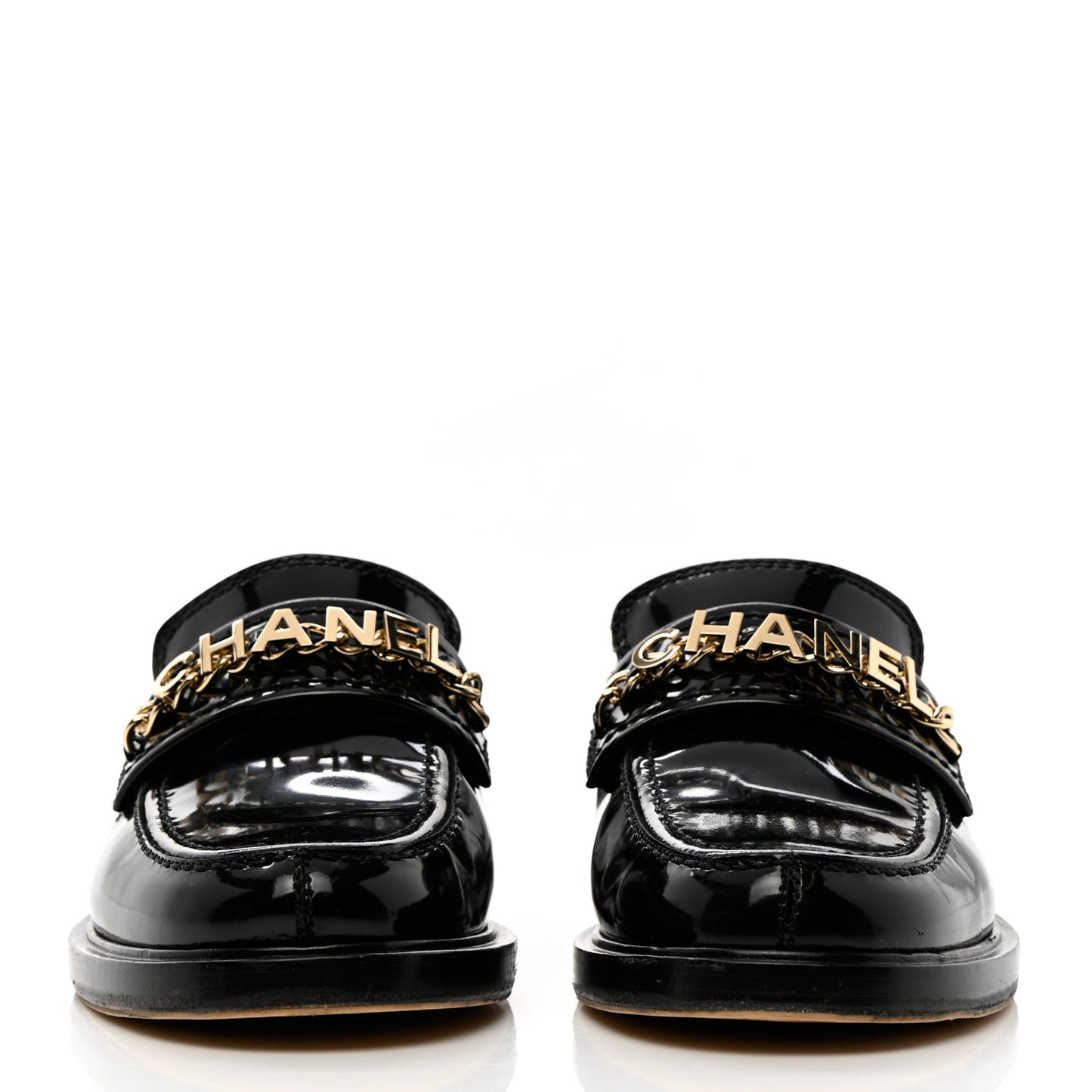 Shiny Calfskin Logo Loafers 35 Black