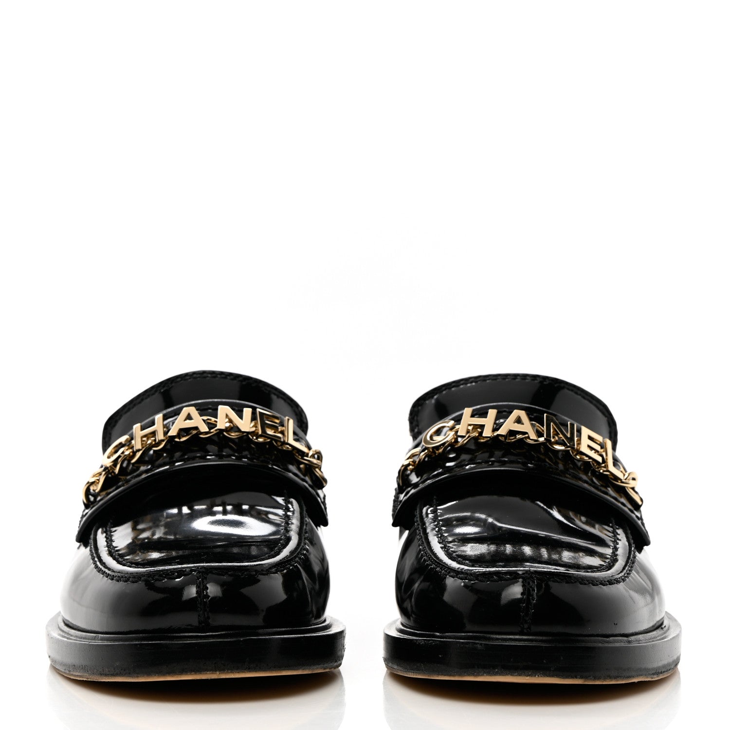 Chanel Shiny Calfskin Logo Loafers 35 Black 2 of 18