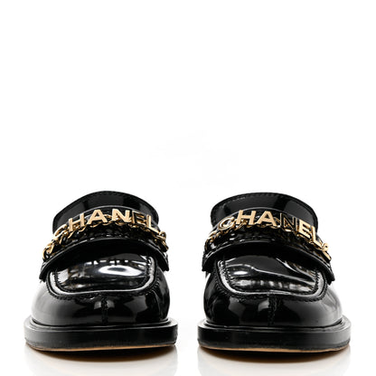 Chanel Shiny Calfskin Logo Loafers 35 Black 2 of 18