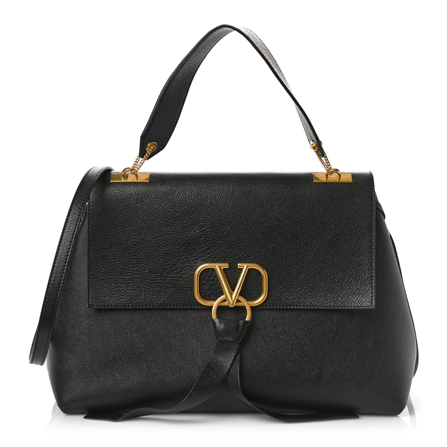 Pebbled Calfskin Large VRing Chain Shoulder Bag Black