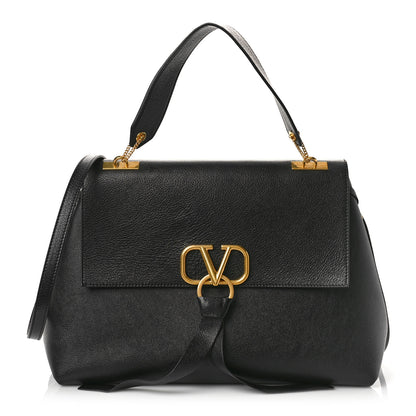 Valentino Garavani Pebbled Calfskin Large VRing Chain Shoulder Bag Black 1 of 8
