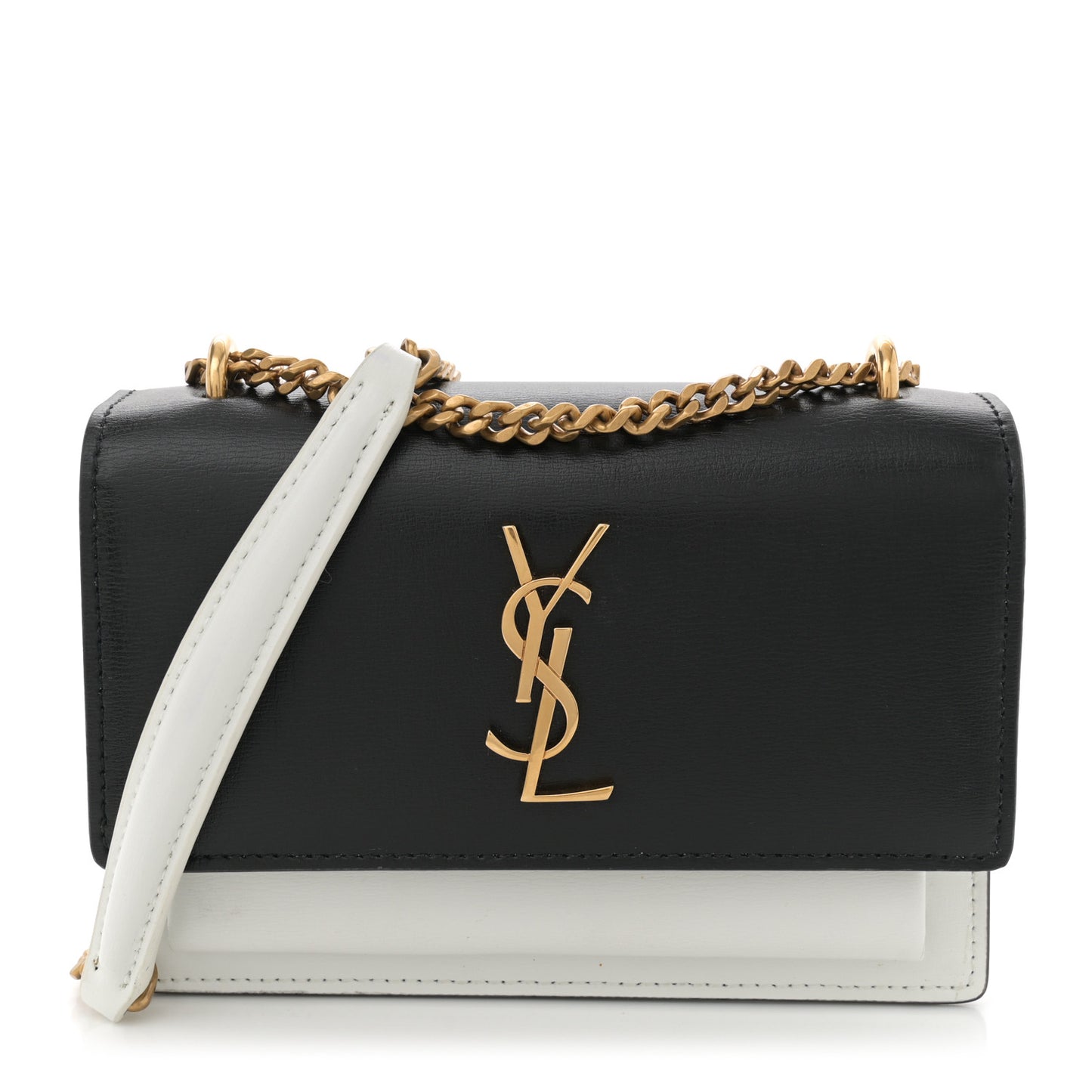 New Aspen Calfskin Bi-Color Monogram Sunset Chain Wallet Black Dirty White