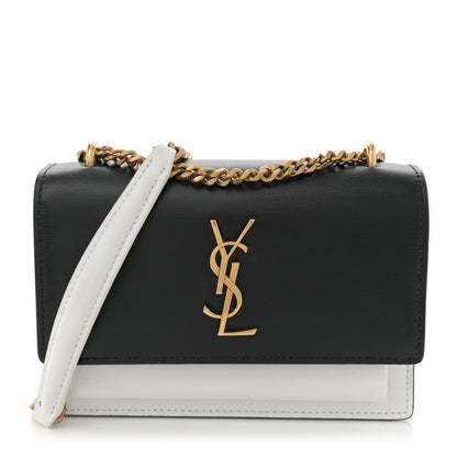 Saint Laurent New Aspen Calfskin Bi-Color Monogram Sunset Chain Wallet Black Dirty White 1 of 14