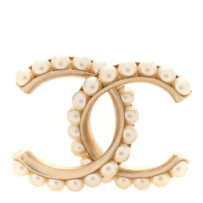 Chanel Pearl Twisted CC Brooch Light Gold White 1 of 4