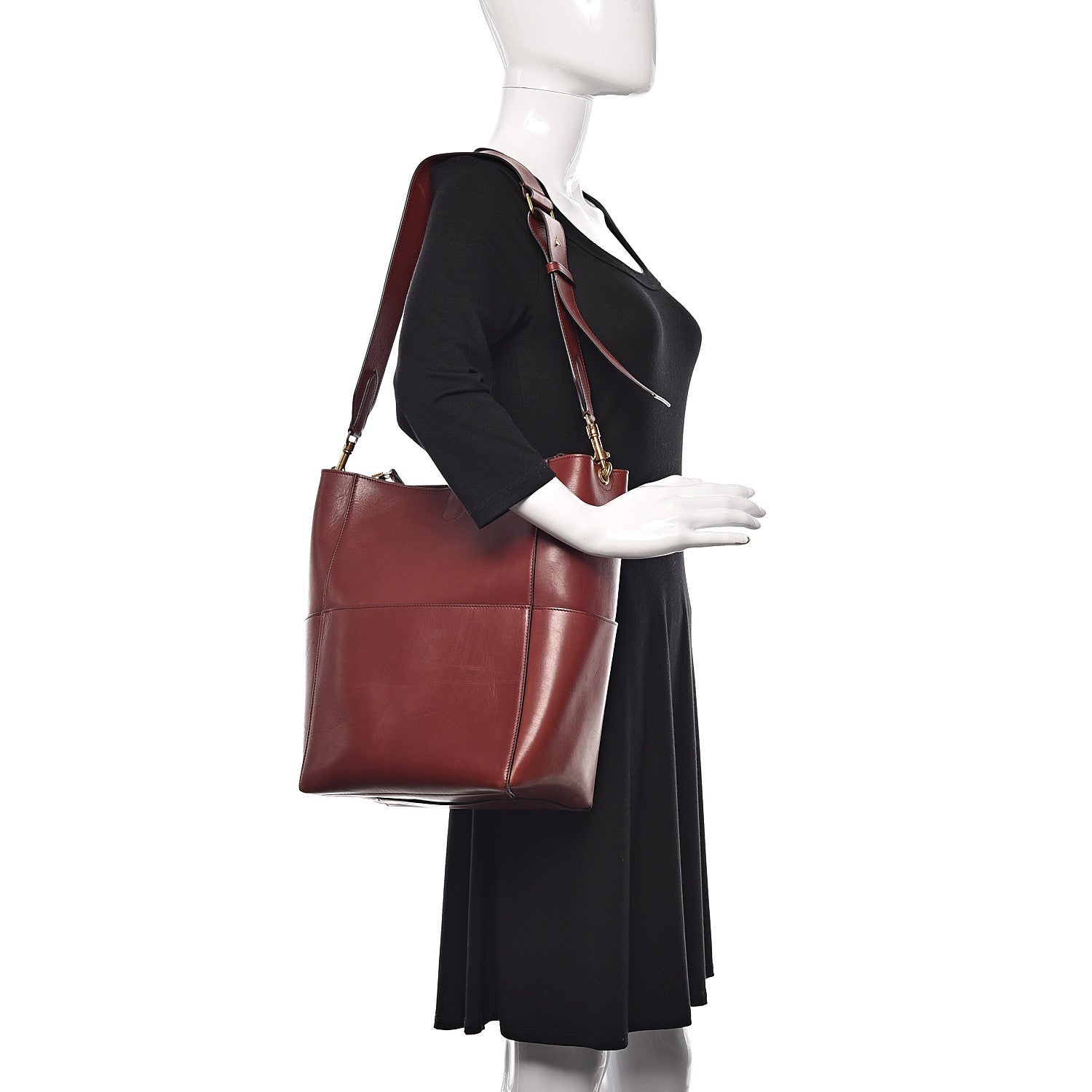 Celine Natural Calfskin Sangle Bucket Bag Red Wood 2 of 15