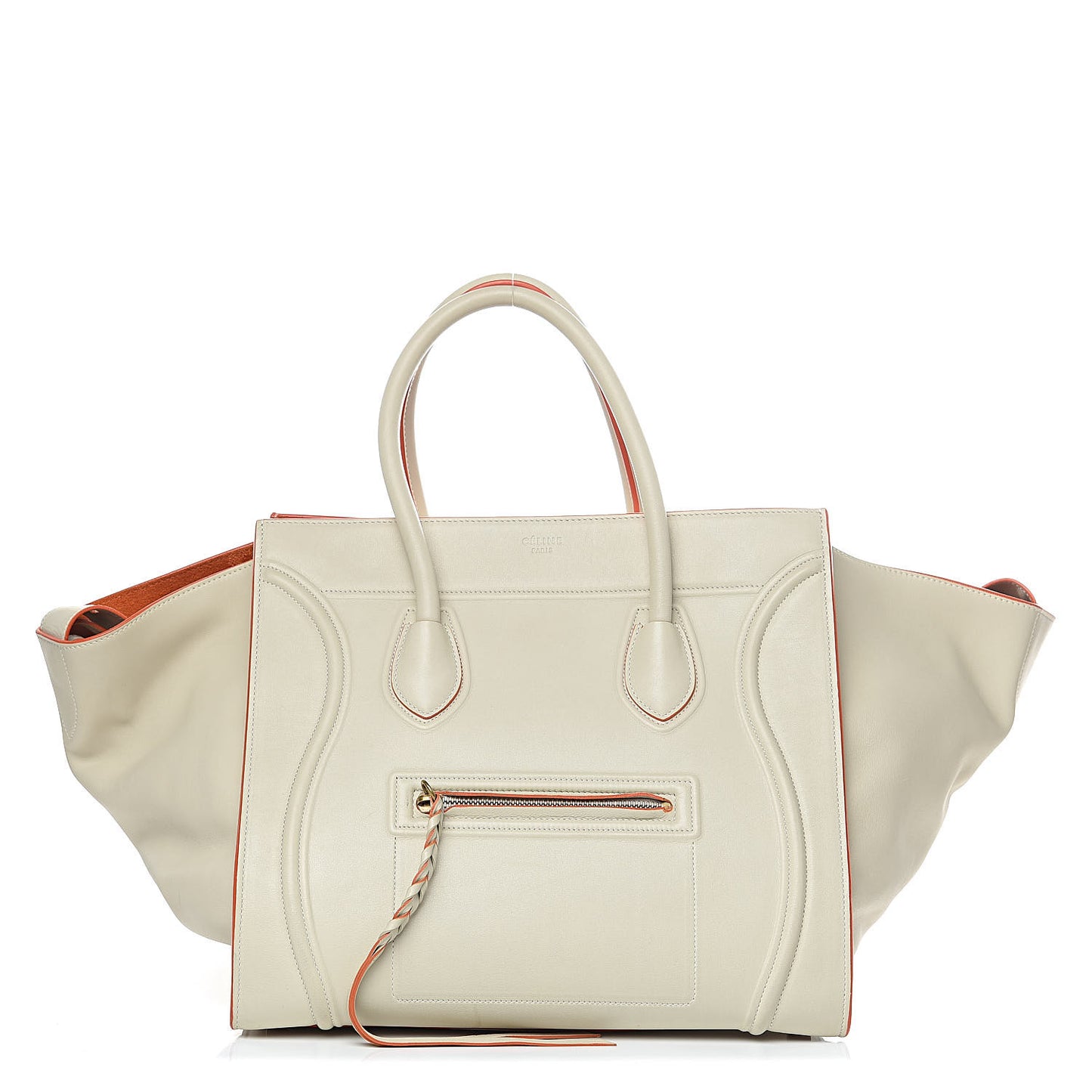 Smooth Calfskin Medium Phantom Luggage Chalk Orange Trim