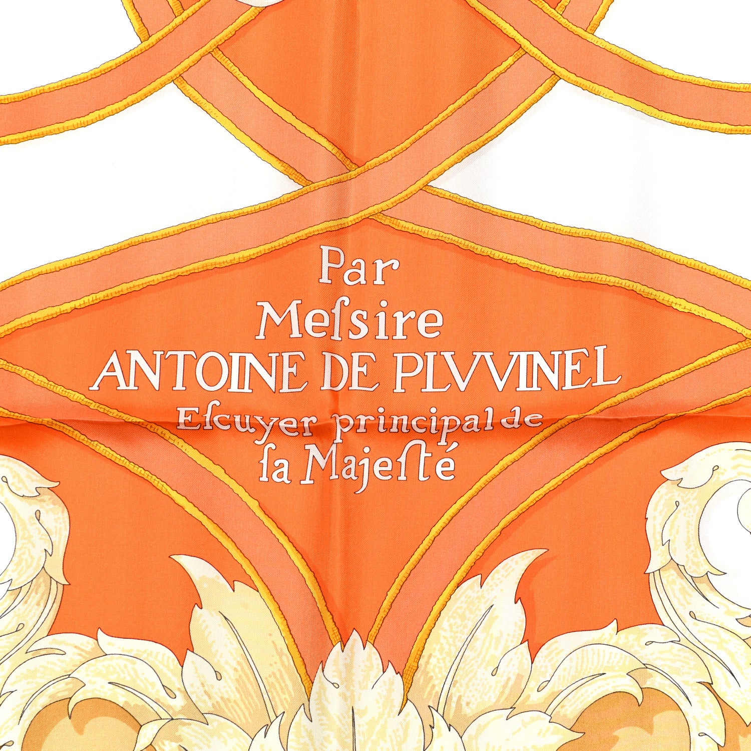 Hermes Silk L Instruction Du Roy Shawl 140 Orange White Beige 3 of 7