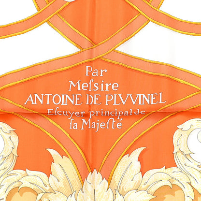 Hermes Silk L Instruction Du Roy Shawl 140 Orange White Beige 3 of 7