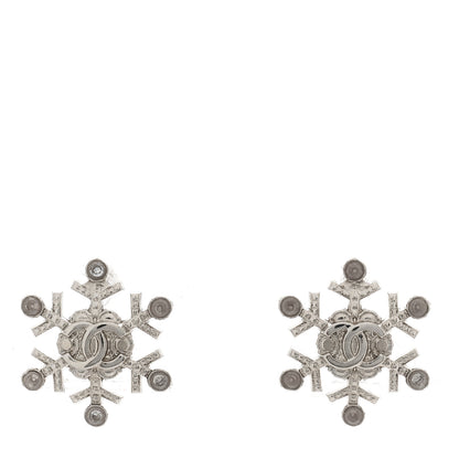 Chanel Crystal CC Snowflake Earrings Silver 1 of 5