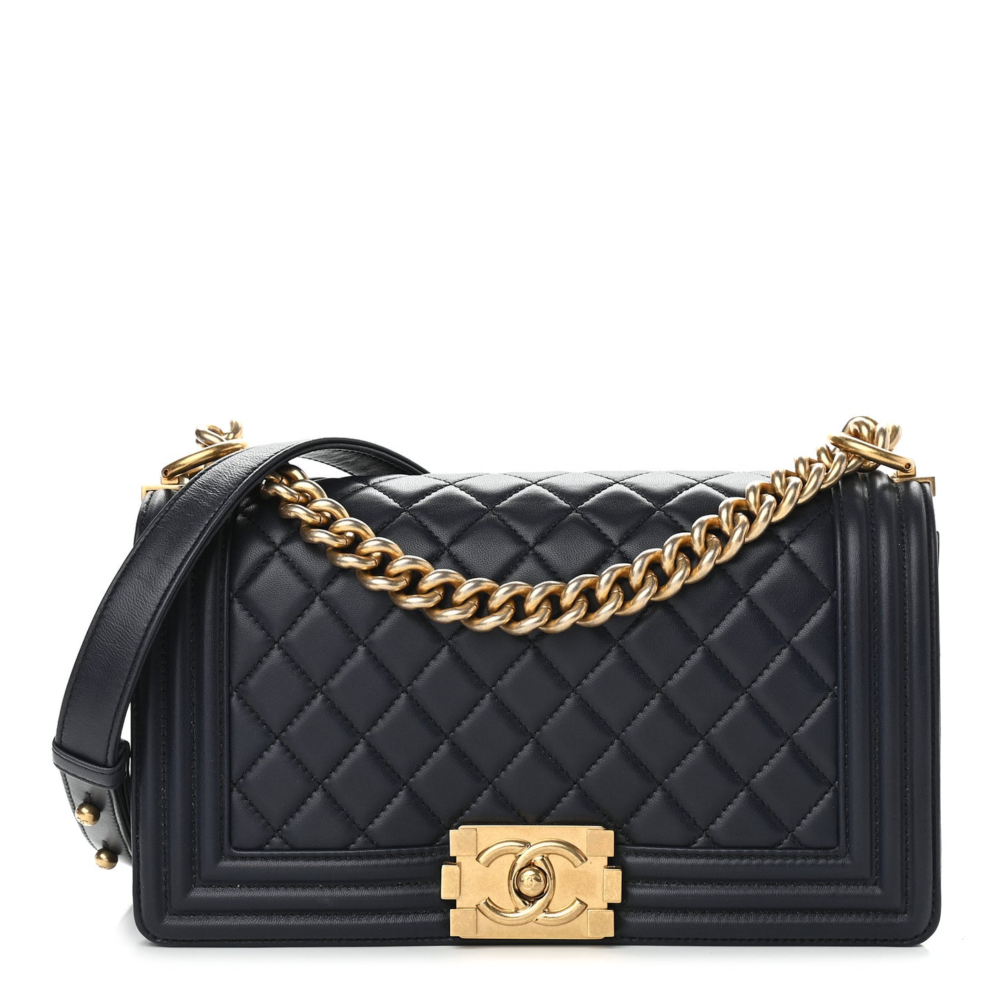 Lambskin Quilted Medium Boy Flap Dark Navy