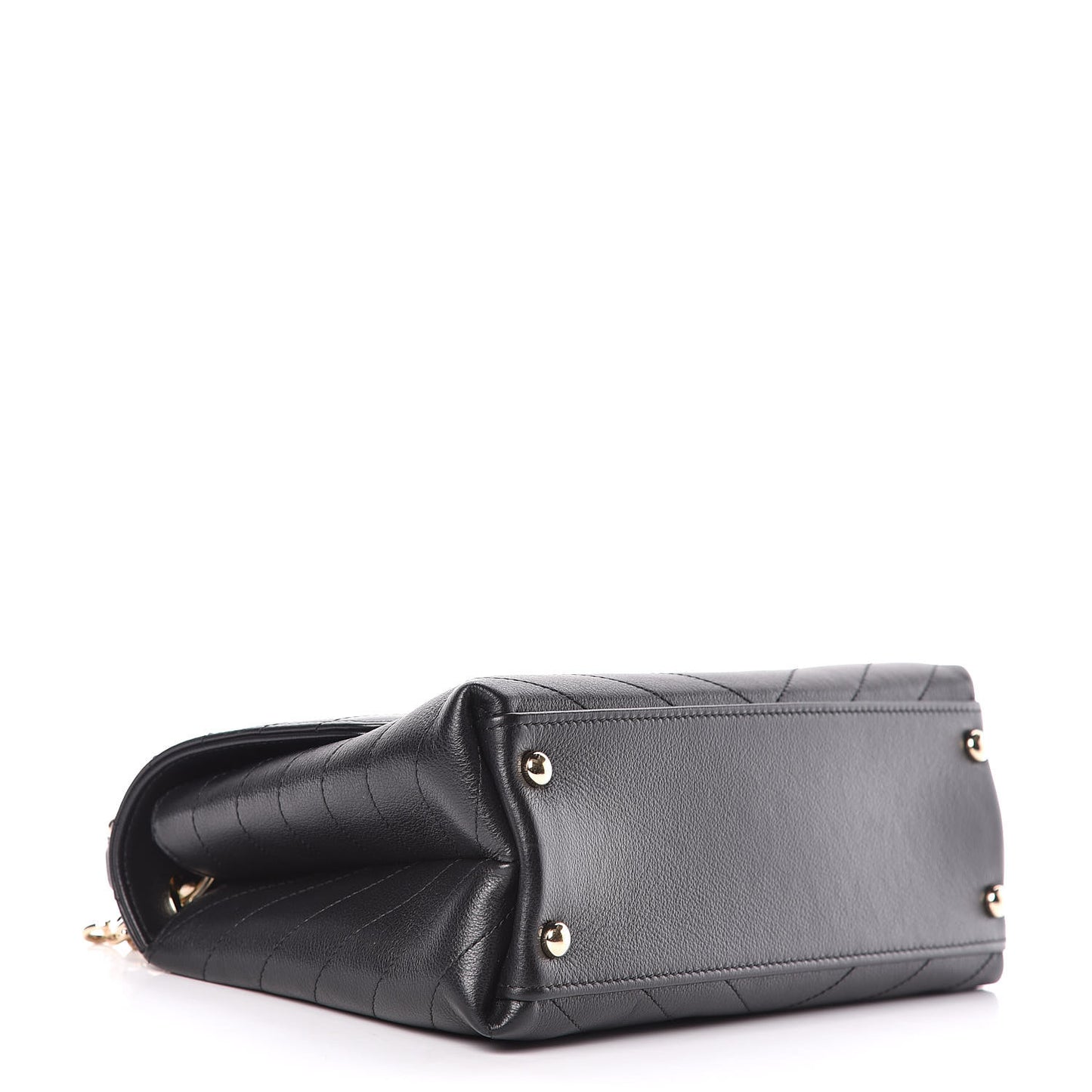 Grained Calfskin Small Chevron Chic Top Handle Flap Black
