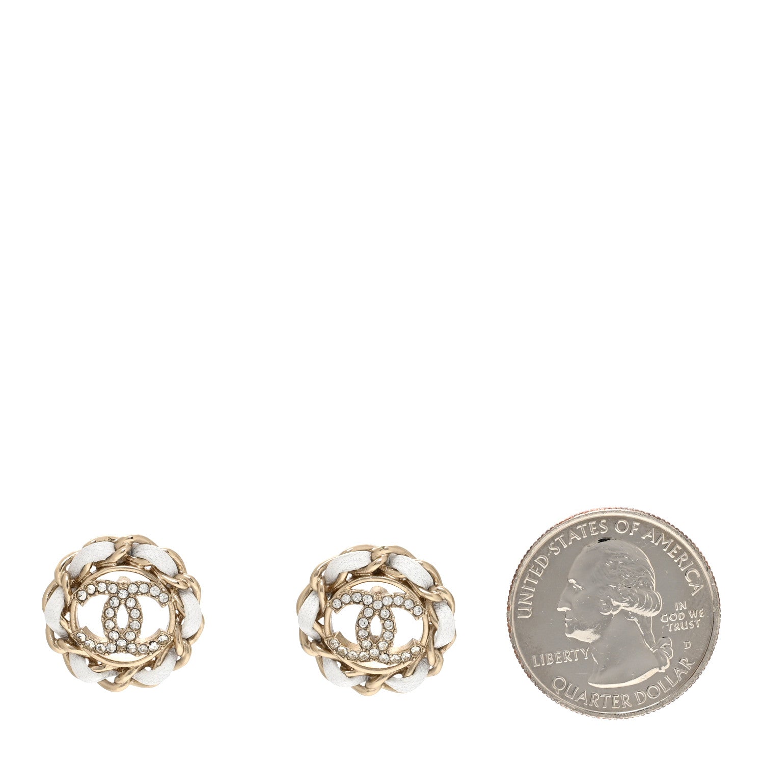 Chanel Crystal Lambskin Chain Around CC Earrings Light Gold White 2 of 4