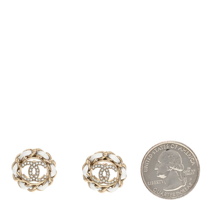 Chanel Crystal Lambskin Chain Around CC Earrings Light Gold White 2 of 4