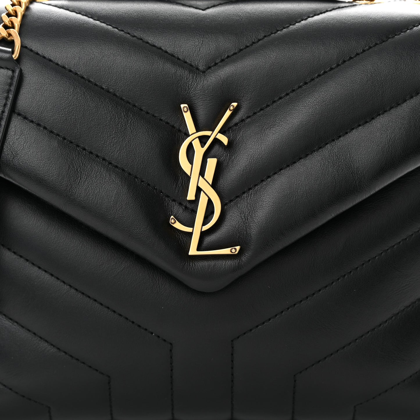 Calfskin Y Quilted Monogram Small Loulou Chain Satchel Black